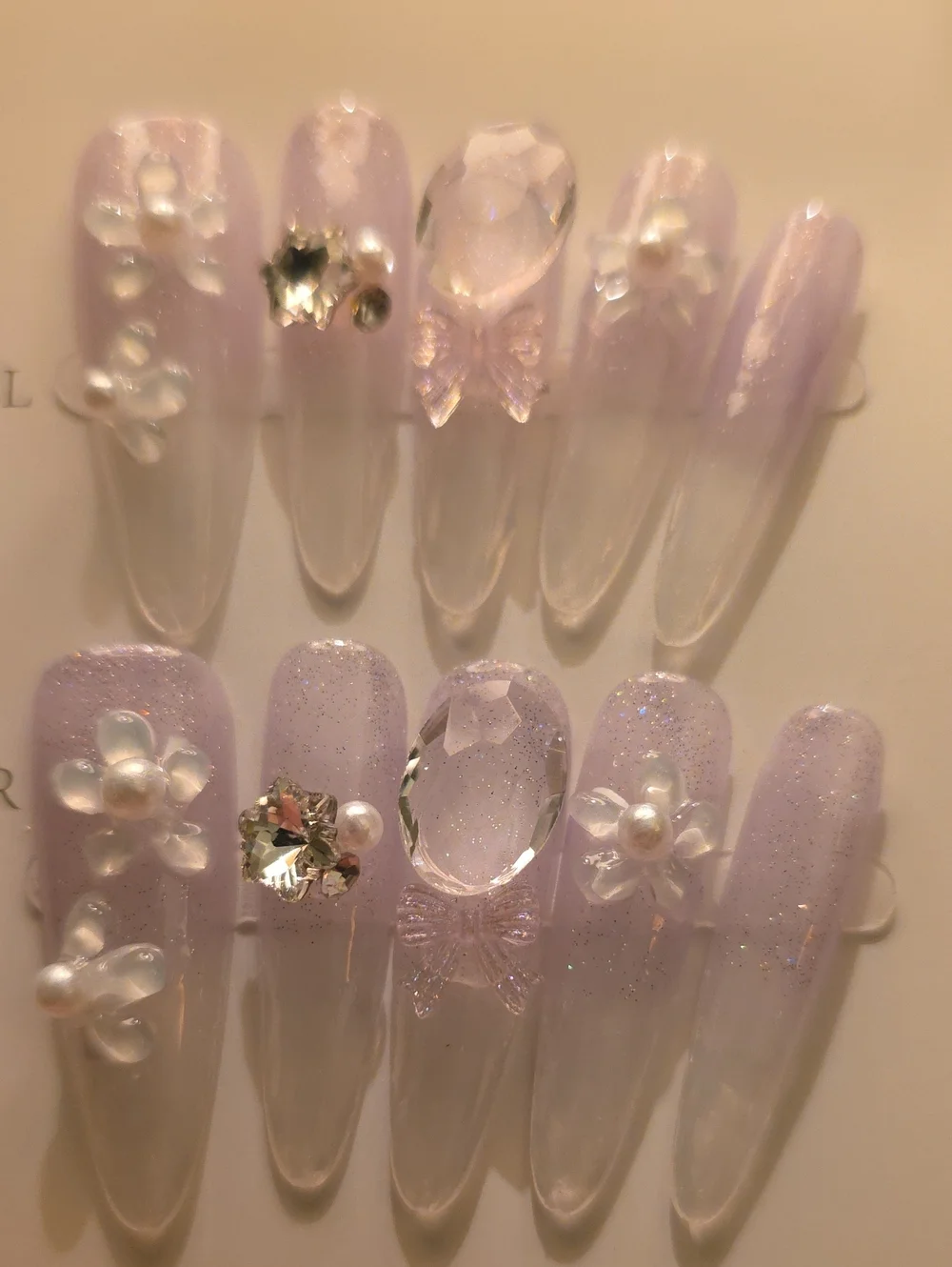 Delicate Lavender Pearl 3D Press-On Nails - Size Large